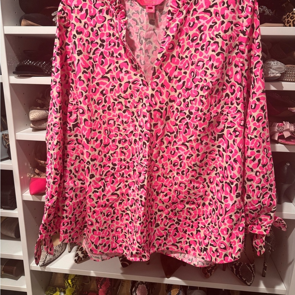 Lilly Pulitzer Pink Leopard Print Blouse